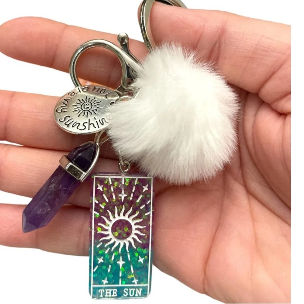 Keyring Tarot Card Sun Resin With Puffer Ball Quartz
